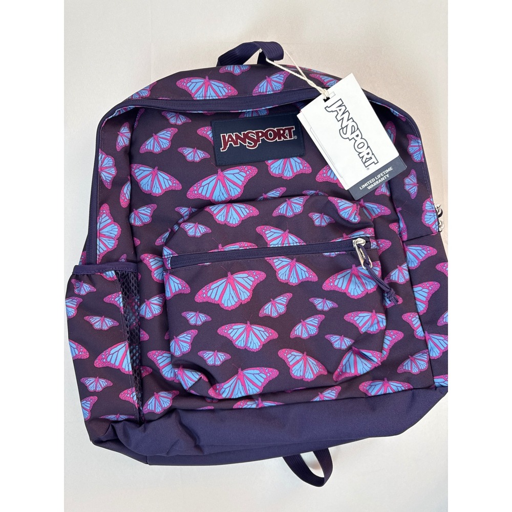 JanSport Cross Town Plus Backpack Flutter By Purple Butterfly 26L Laptop NWT